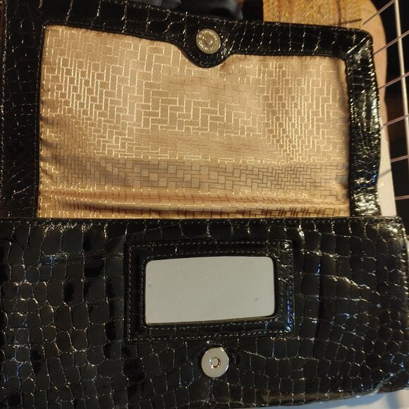 Cole Haan Black Patent Leather Crocodile Clutch Bag Purse Wallet - Picture 3 of 10
